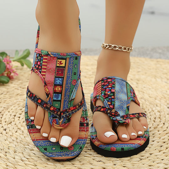 Damen Zehentrenner-Sandalen mit bequemer Fußbettung und modischem Camouflage-Design EB