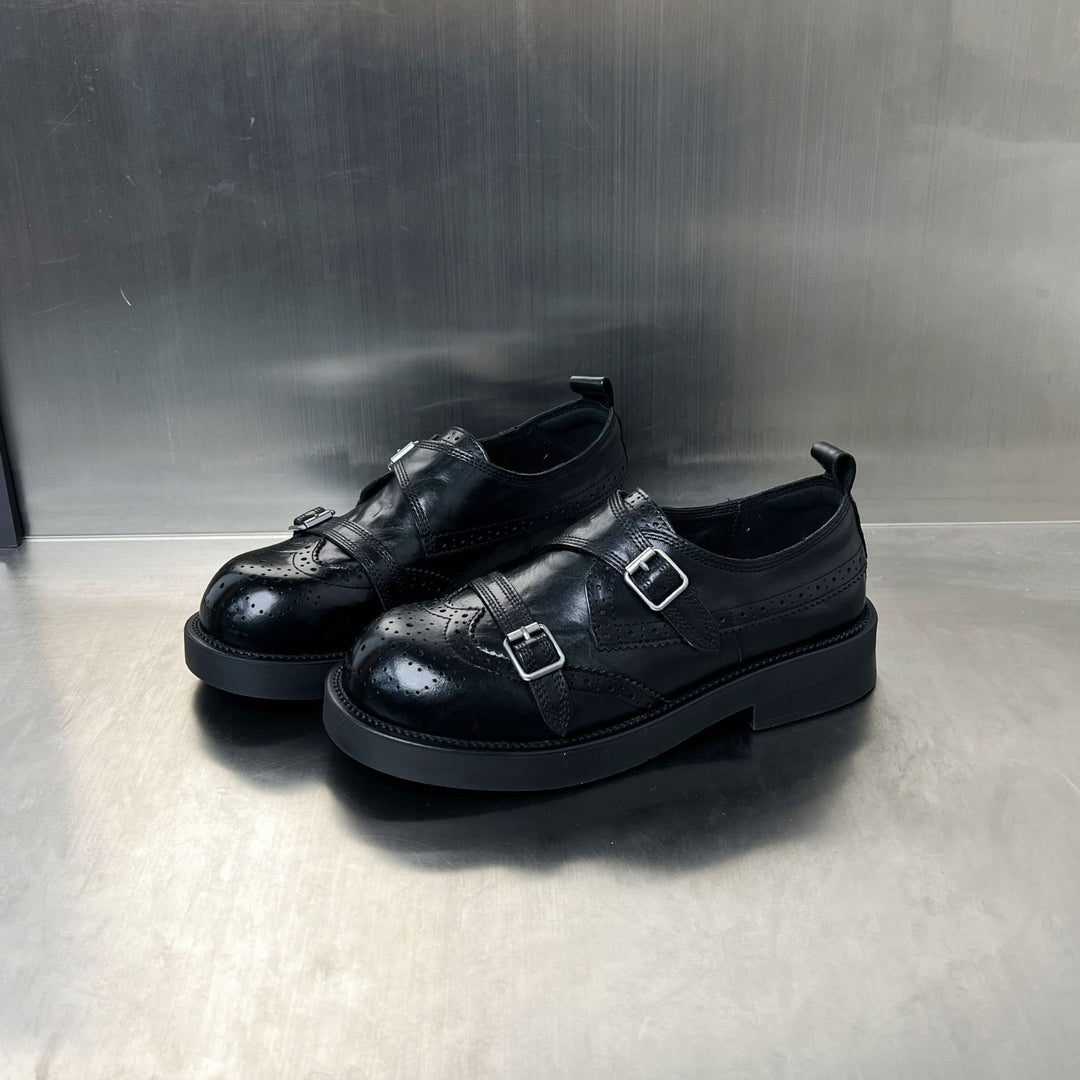 Damen elegante Doppel-Schnallen-Mokassins mit klassischem Broguemuster EB