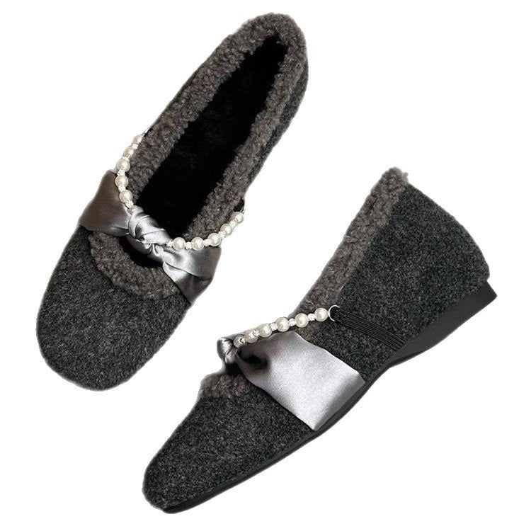 Damen Filz-Hausschuhe mit eleganter Perlenverzierung und weichem Innenfutter EB