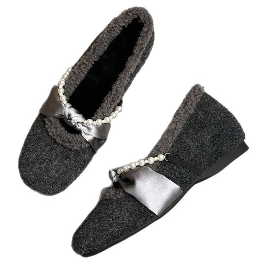 Damen Filz-Hausschuhe mit eleganter Perlenverzierung und weichem Innenfutter EB