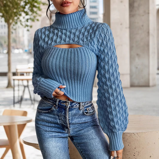 Damen Pullover mit hochgeschlossenem Kragen und Cut-Outs EB
