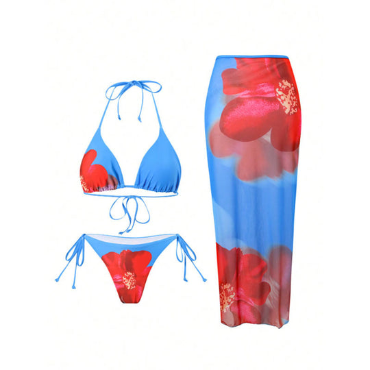 Damen Bikiniset mit transparenter Maxi-Rock-Überhose EB
