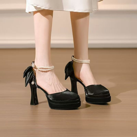Damen Plateau High Heel Sandalen mit dekorativer Schleifenakzent EB