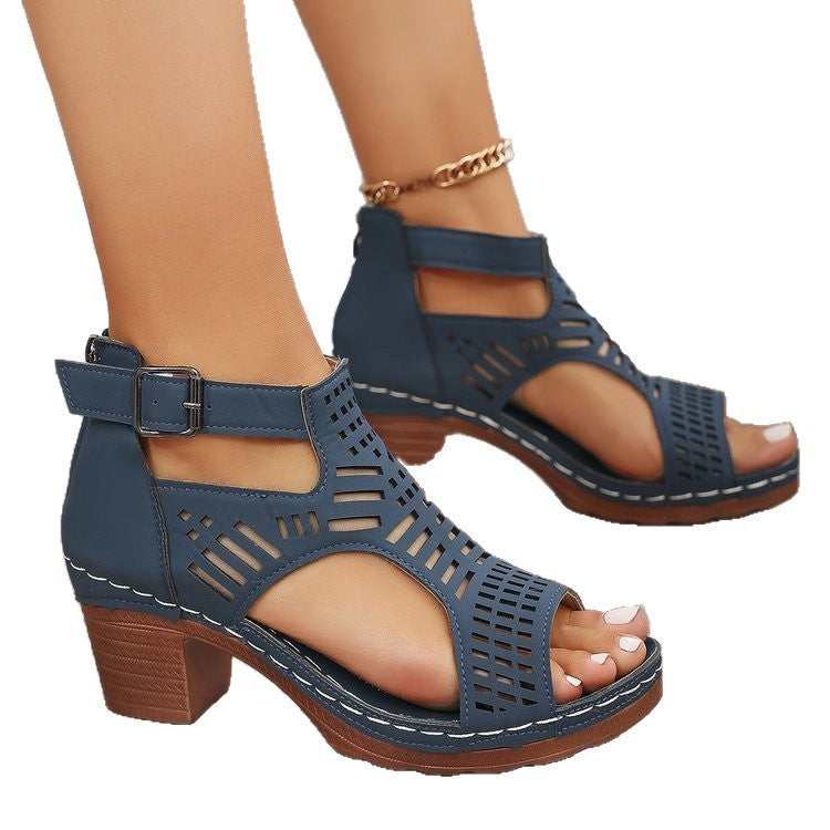 Damen Offene Sandaletten mit modischem Cut-Out Design und komfortablem Blockabsatz EB