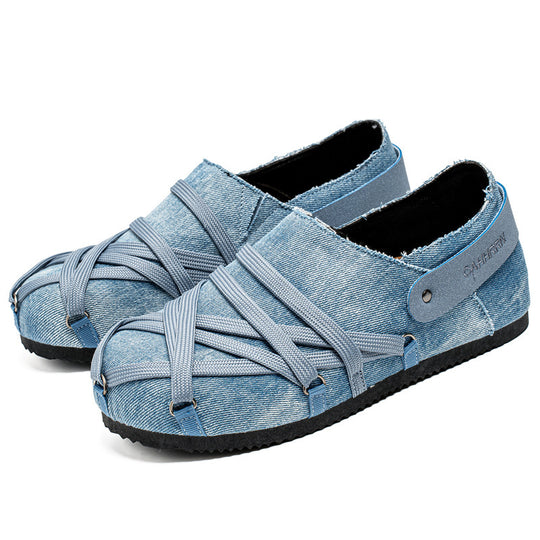 Herren lässige Slipper im Denim-Look mit elastischen Riemen, verstellbarem Fersenriemen und profilierter Gummisohle EB
