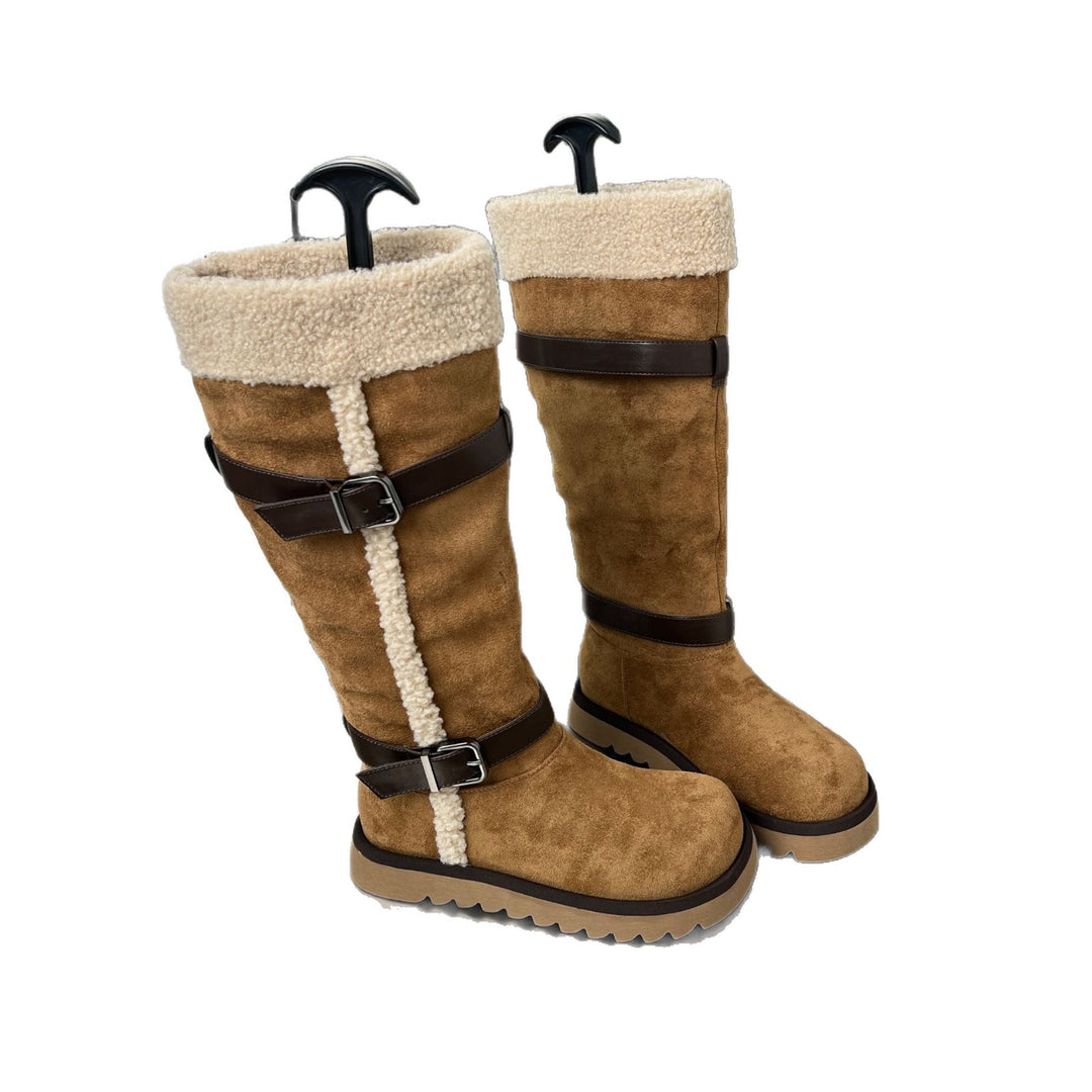 Damen Fleecegefütterte Winterstiefel mit eleganten Riemen und rutschfester Sohle EB