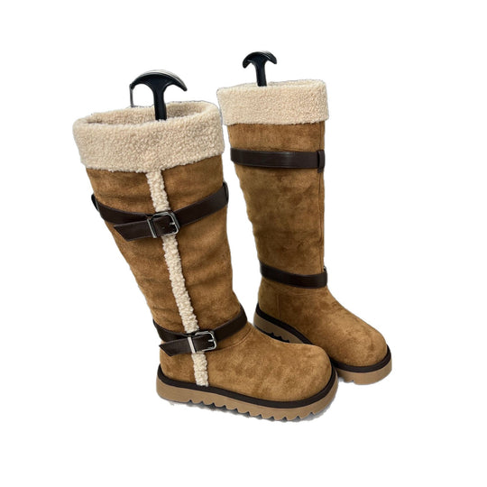 Damen Fleecegefütterte Winterstiefel mit eleganten Riemen und rutschfester Sohle EB