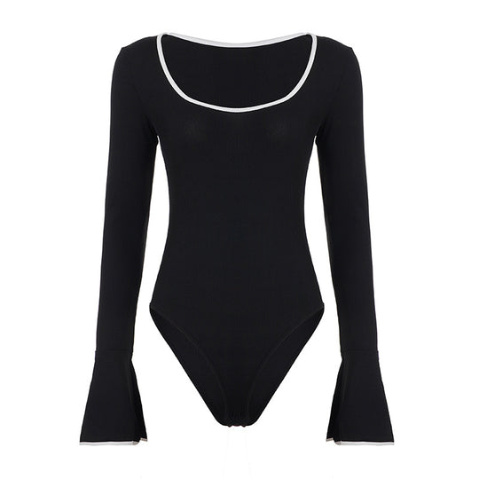 Damen Body mit langen Ärmeln und elegantem Rüschenabschluss EB