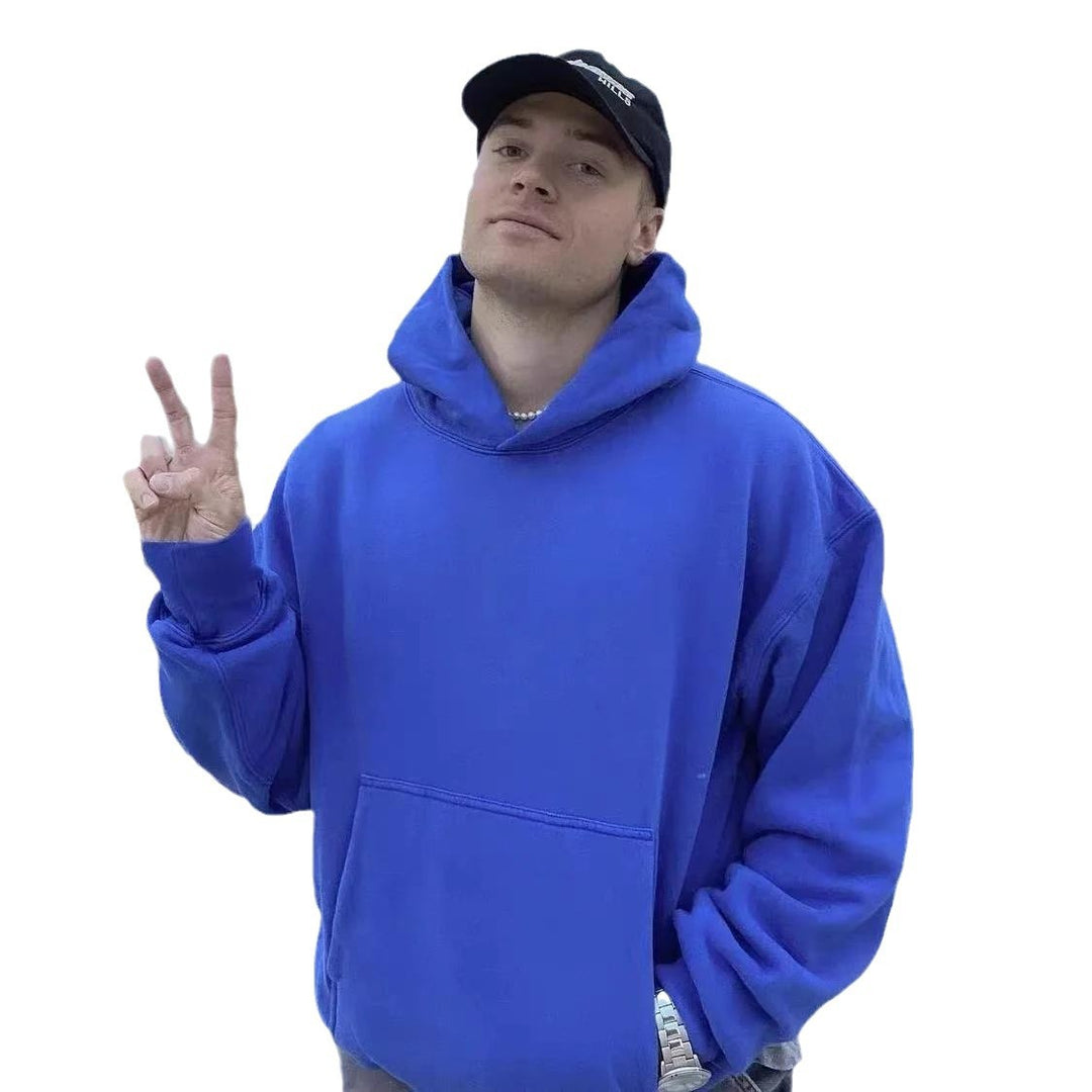 Unisex nan Boxy-Kapuzenpullover mit überlappender Kapuze, verdeckter Kängurutasche und gerippten Bündchen EB