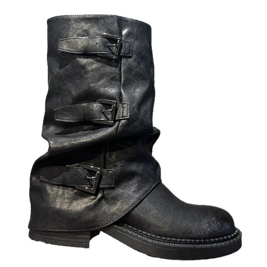 Damen Steppstiefel mit modischen Schnallen und flexiblem Schaftrand EB
