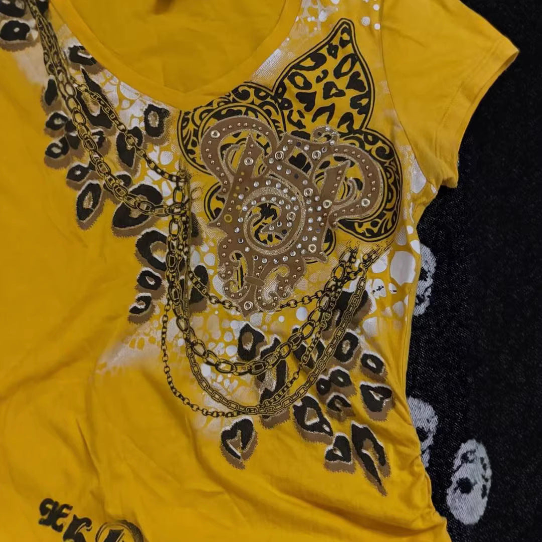 Damen T-Shirt mit dekorativem Grafikdruck und Raffung EB