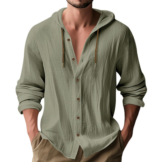 Herren lässiges Kapuzenshirt aus atmungsaktiver Baumwolle mit Knopfleiste und verstellbarem Kordelzug EB