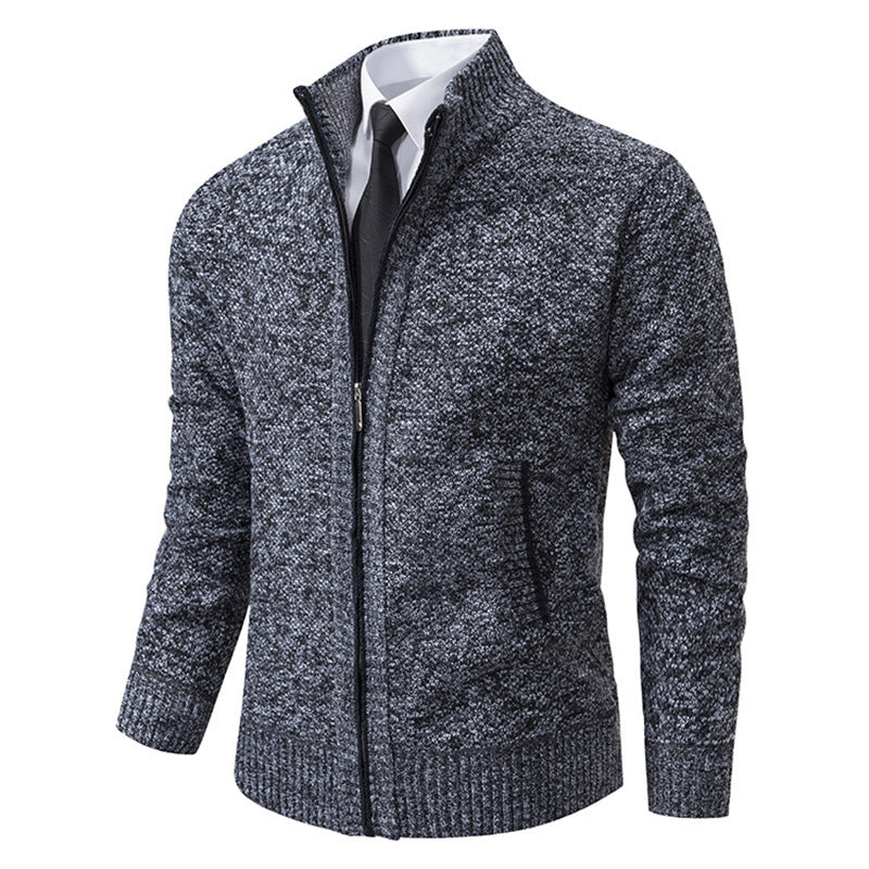 Herren nan gehobene Strickjacke mit Stehkragen und durchgehendem Reißverschluss, thermisch isolierend und tailliert geschnitten EB