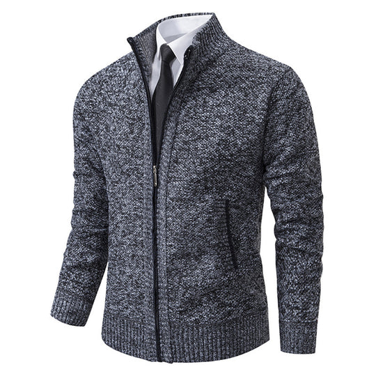 Herren nan gehobene Strickjacke mit Stehkragen und durchgehendem Reißverschluss, thermisch isolierend und tailliert geschnitten EB