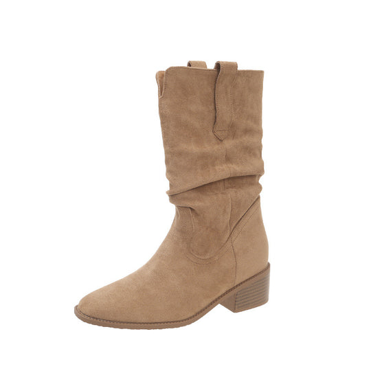 Damen modische Stiefel mit lässigem Falten-Design EB