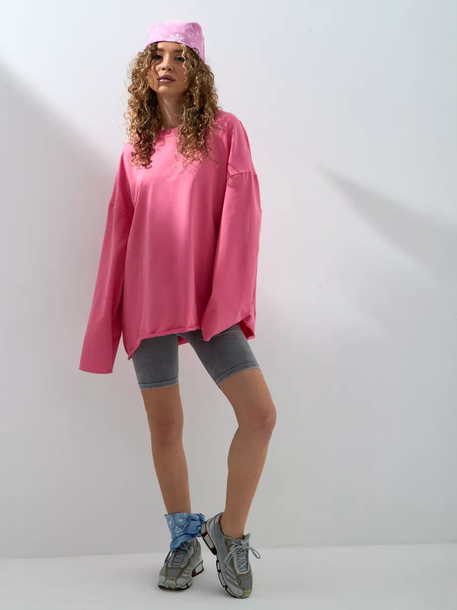 Damen weites Sweatshirt mit Rundhalsausschnitt und verlängertem Oversize-Schnitt EB