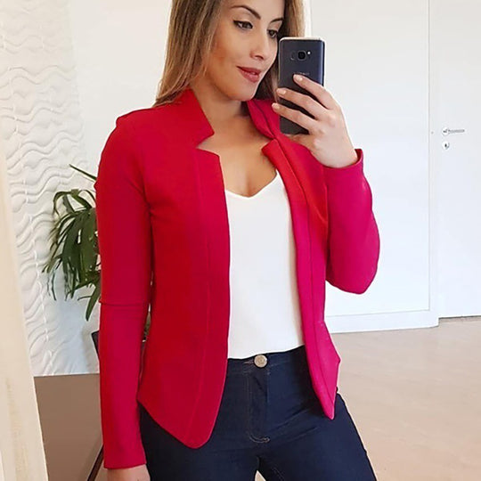 Damen Eleganter Slim-Fit Blazer mit offenem Kragen und langen Ärmeln EB