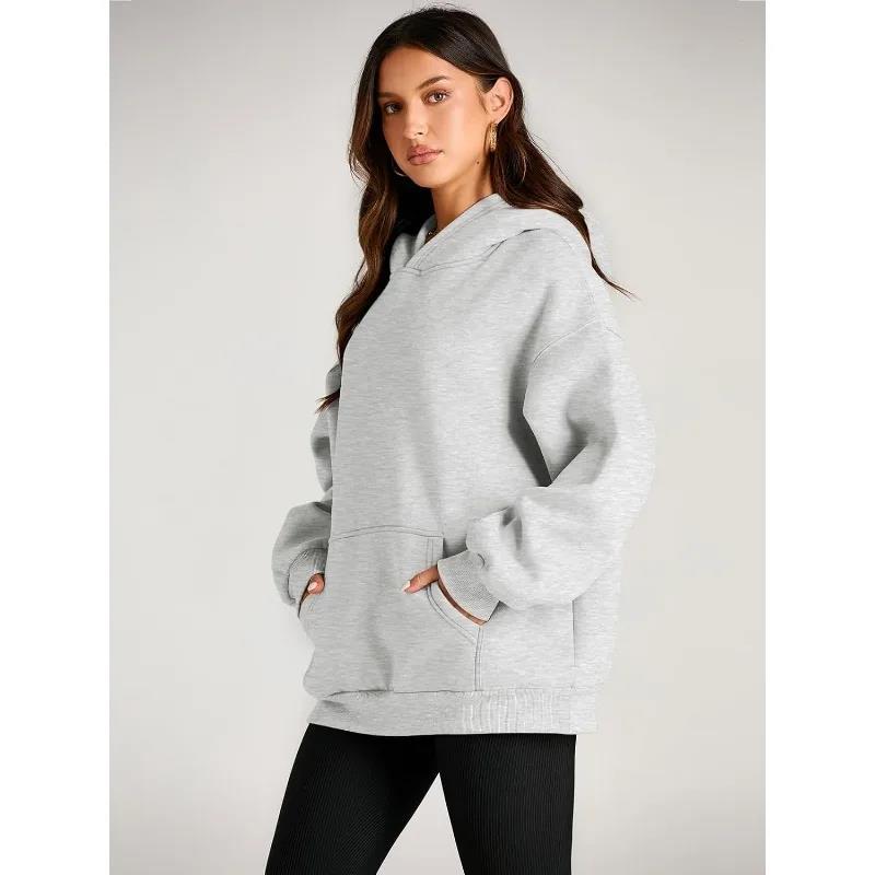 Damen nan oversized Kapuzenpullover mit verlängerter Silhouette und Kängurutasche EB