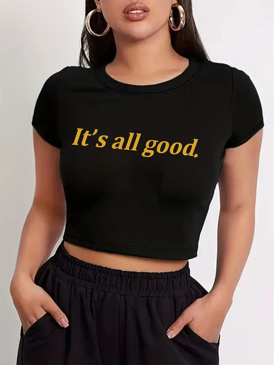 Damen Crop-T-Shirt mit inspirierendem Statementdruck EB