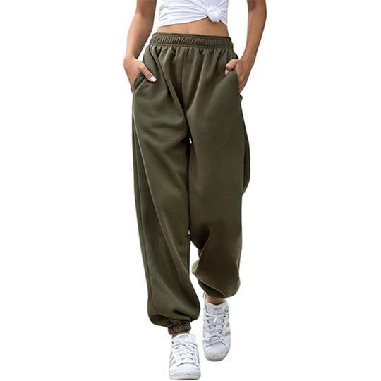 Damen nan Cozy-Sweat-Palazzohose mit hohem Komfortbund, integriertem Kordelzug und gerafften Knöchelabschlüssen EB