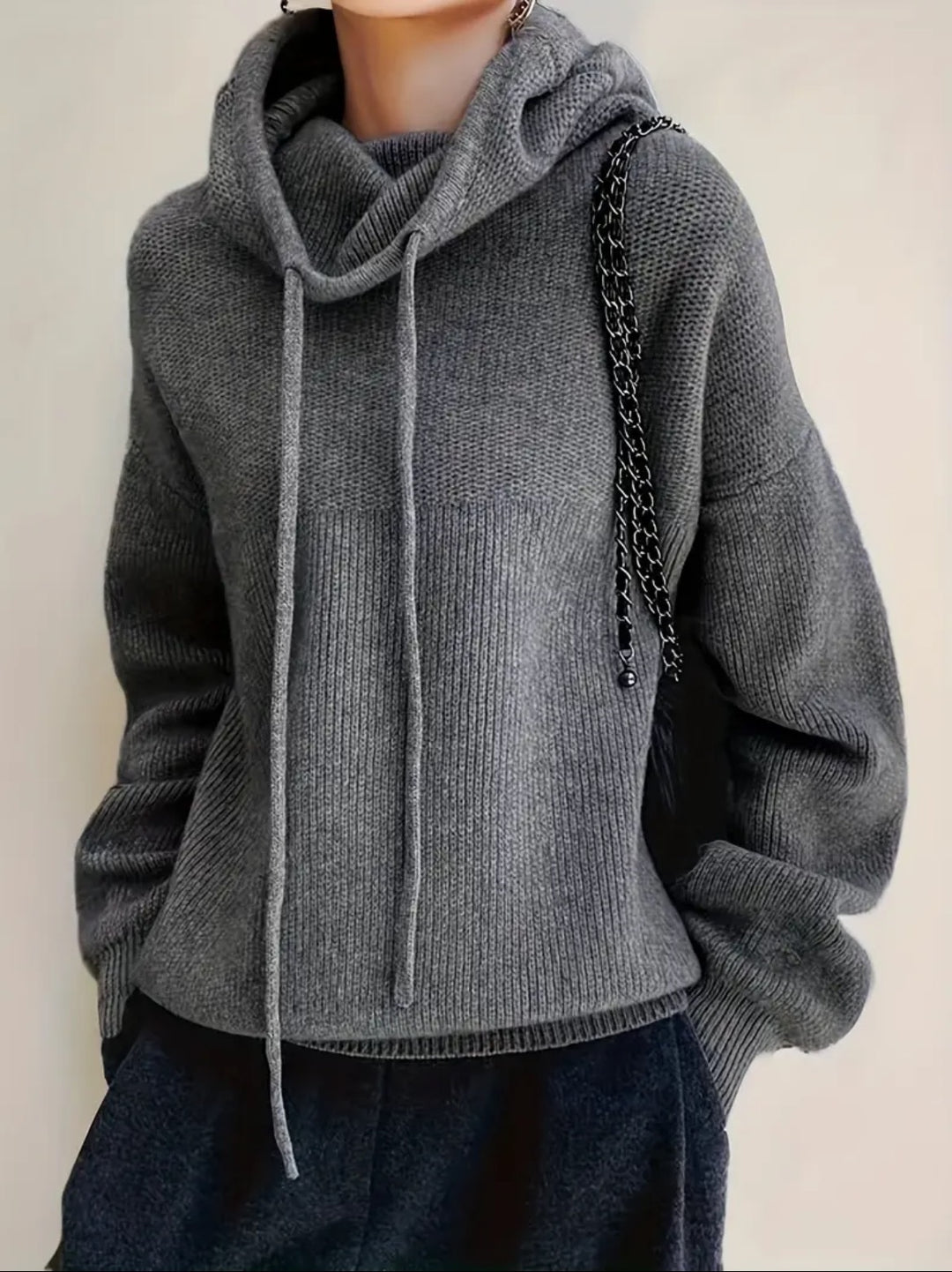 Damen Kuscheliger Rollkragen‑Hoodie aus Feinstrick mit Kordelzug und gerippten Bündchen EB