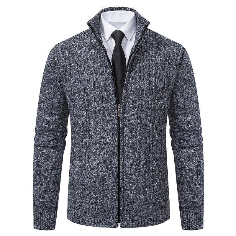 Herren Strickjacke mit Stehkragen und strukturierter Musterung EB