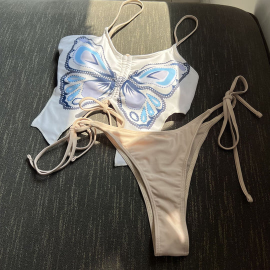 Damen Bikini Top mit Schmetterlingsmuster und passendem Slip EB