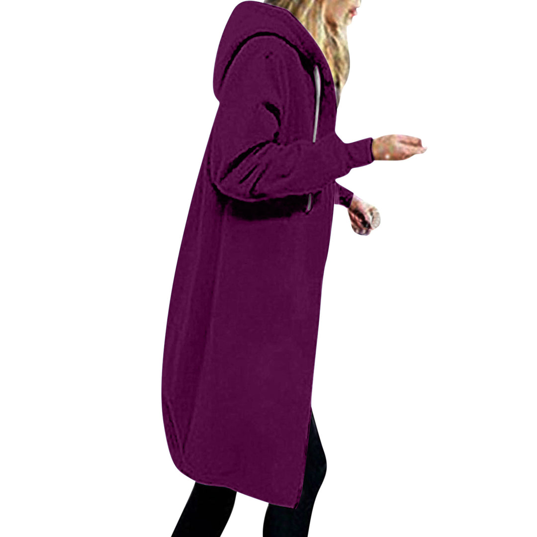 Damen nan langer Oversize Kapuzenmantel mit gerundetem Saum und Reißverschlusstaschen EB