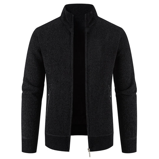 Herren elegante Strickjacke mit hohem Kragen und praktischen Reißverschlusstaschen EB