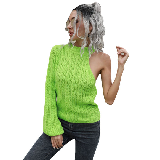 Damen Strickpullover mit asymmetrischem Ausschnitt und hohem Kragen EB