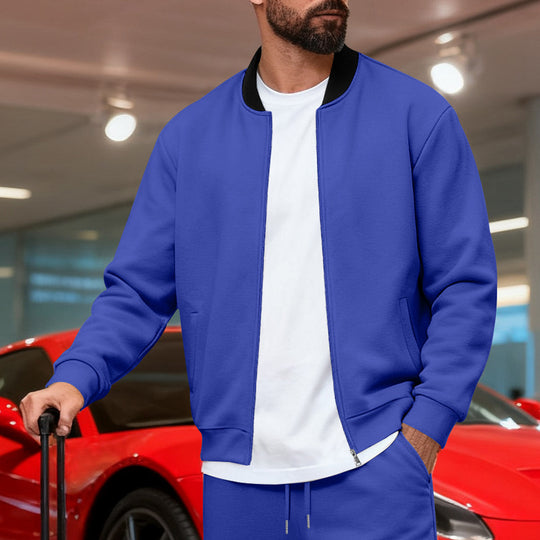 Herren nan urbane Sweat-Trackjacke mit Stehkragen verdecktem Reißverschluss elastischen Rippbündchen und Eingrifftaschen EB
