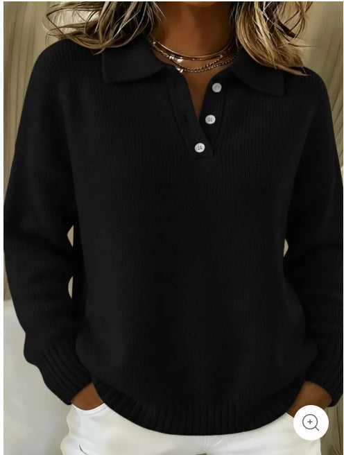 Damen nan kuscheliger Polokragenpullover mit kurzer Knopfleiste und gerippten Bündchen EB