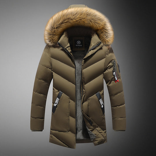 Herren gesteppte Winterjacke mit abnehmbarem Kunstfellkragen und praktischen Taschen EB