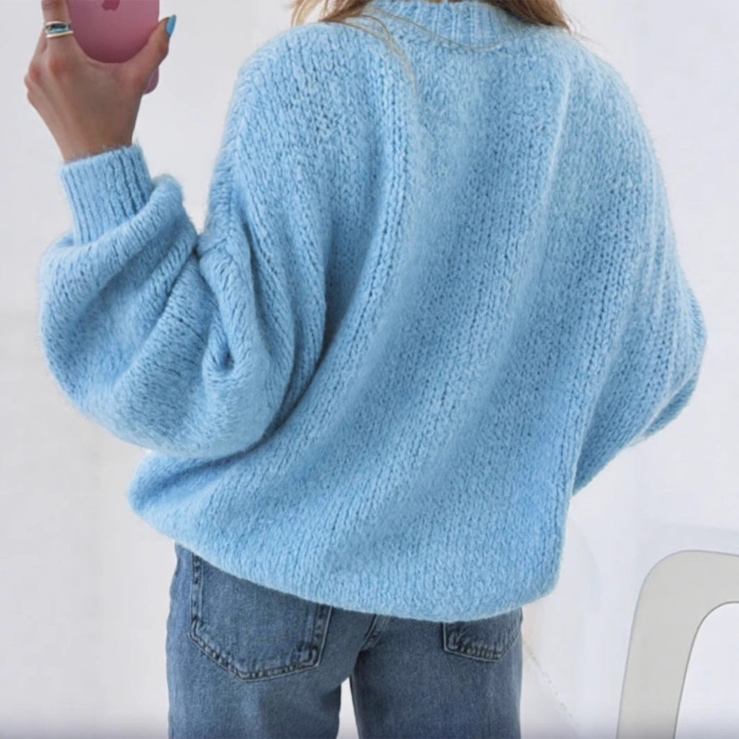Damen kuscheliger Pullover mit voluminösen Ärmeln und strukturiertem Design EB