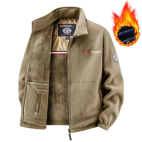 Herren Thermo-Fleecejacke mit vollflorigem Teddyfutter, verdeckter Reißverschluss-Innentasche und hohem Stehkragen EB