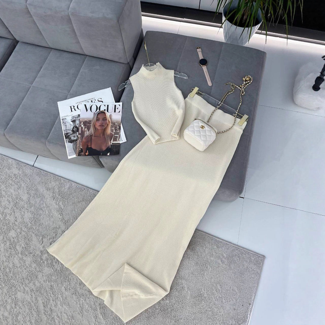 Damen Maxikleid mit elegantem Rundhalsausschnitt und taillierten Details EB