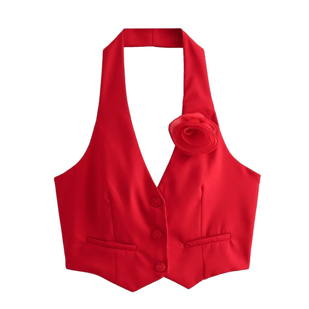 Damen Elegante Weste mit Blütenapplikation EB