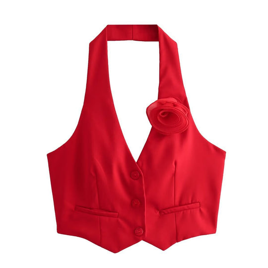Damen Elegante Weste mit Blütenapplikation EB