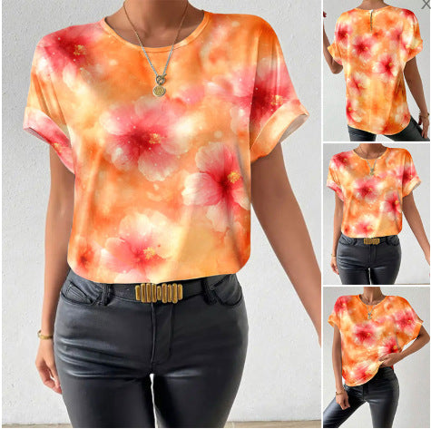 Damen Kurzarm T-Shirt mit floralem Design und komfortablem Schnitt Heidi-Mode