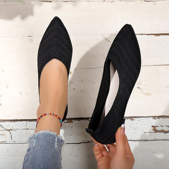 Damen elegante Mules mit hohem Schnitt und modischem Strickdesign EB