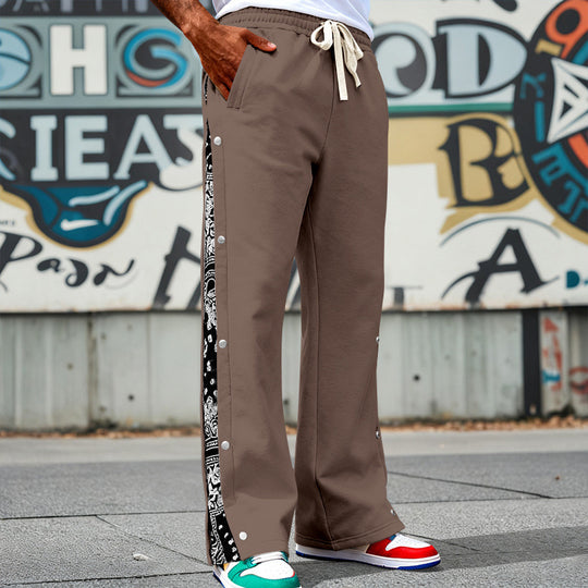 Herren Weite Snap-Trackhose mit Tunnelzug, seitlicher Bandana-Blende und Druckknopfleiste EB