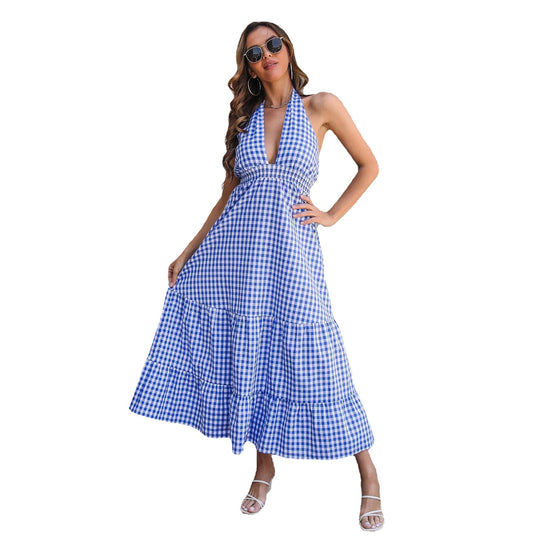 Damen Maxikleid mit V-Ausschnitt und Volants EB