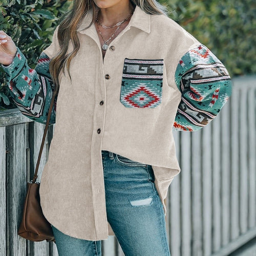 Damen Cordjacke mit dekorativem Ethnomuster EB