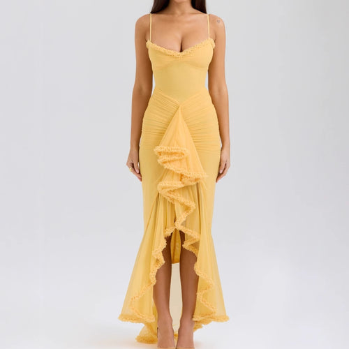 Damen Elegantes Maxikleid mit Rüschendetails und femininem Schnitt EB