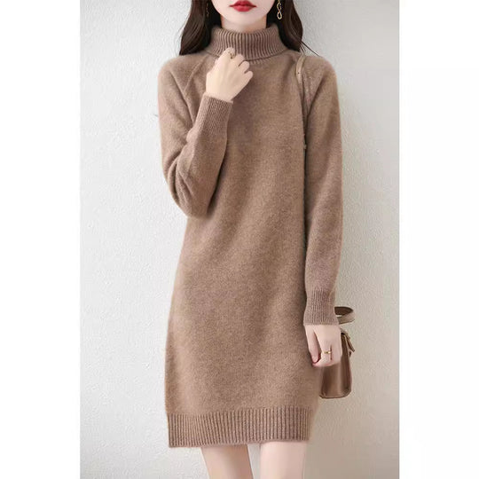 Damen Strickkleid mit hohem Kragen und schmalem Schnitt EB