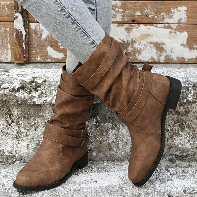 Damen Robuste Stiefel mit modischen Schnallen und lässigem Design EB