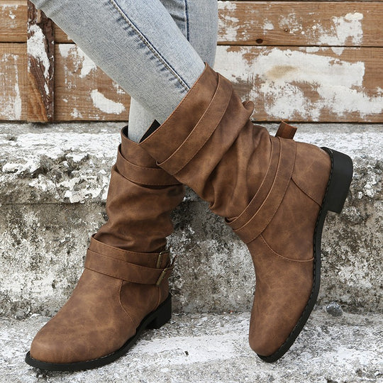 Damen Robuste Stiefel mit modischen Schnallen und lässigem Design EB