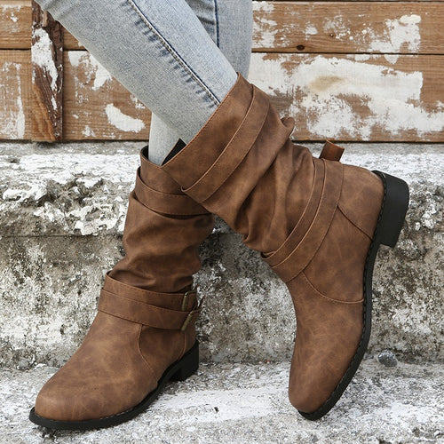 Damen Robuste Stiefel mit modischen Schnallen und lässigem Design EB