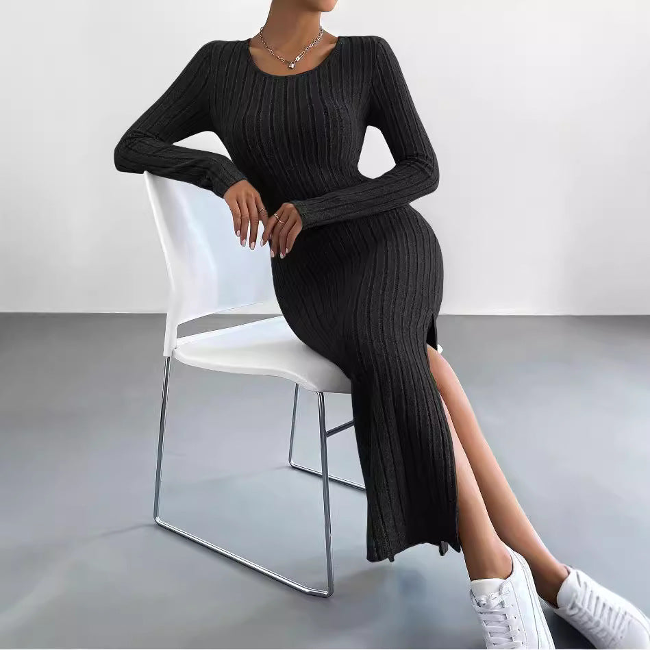 Damen Maxikleid mit seitlichem Schlitz und strukturiertem Rippdesign EB