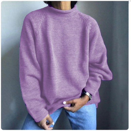 Damen nan kastiger Feinstrickpullover mit kurzem Stehkragen und Raglanärmeln EB
